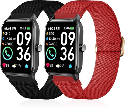 2 Pack Stretchy Nylon Watch Bands Compatible with Woneligo/Fitpolo Smart Watch IDW13, Loop Soft Elastic Straps for FITVII H56/TOOBUR/ENOMIR/MILOUZ/Tensky IDW19 Watch for Women Men in Saudi Arabia