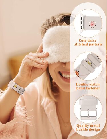 حزام من الجلد المزين بالزهور من Wearlizer متوافق مع سوار ساعة Apple للنساء 41/40/38 مم 45/44/42/49 مم (Ultra/Ultra 2) حزام مصمم مخيط يدويًا لطيف ورائع لسلسلة iWatch 9/8/SE/7/6/5/ 4/3/2/1 in Saudi Arabia