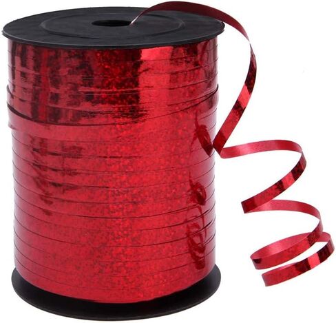 شريط تجعيد أحمر مجعد لتغليف الهدايا لتزيين زهور الزهور، لفافة سلسلة بالونات معدنية لامعة لتزيين الحفلات الفنية والمهرجانات (500 ياردة) in Kuwait