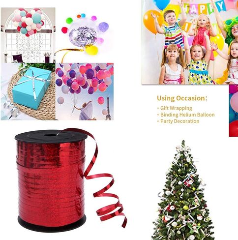 شريط تجعيد أحمر مجعد لتغليف الهدايا لتزيين زهور الزهور، لفافة سلسلة بالونات معدنية لامعة لتزيين الحفلات الفنية والمهرجانات (500 ياردة) in Kuwait