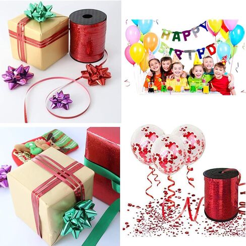 شريط تجعيد أحمر مجعد لتغليف الهدايا لتزيين زهور الزهور، لفافة سلسلة بالونات معدنية لامعة لتزيين الحفلات الفنية والمهرجانات (500 ياردة) in Kuwait