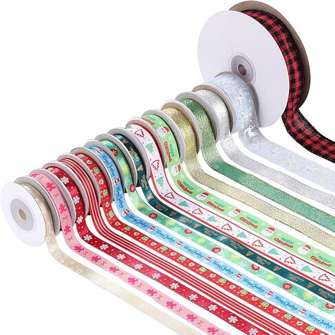 Cabilock Christmas Satin Ribbon 15 Rolls Colorful Grosgrain Ribbons DIY Xmas Ribbons Bundle for Gift Wrapping Crafts Bow Making Christmas Wedding Party Decor in Saudi Arabia