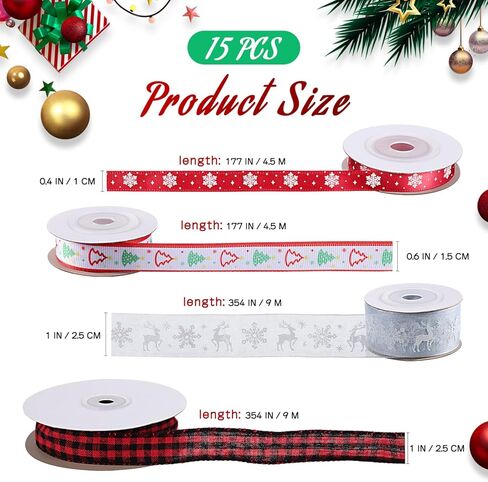 Cabilock Christmas Satin Ribbon 15 Rolls Colorful Grosgrain Ribbons DIY Xmas Ribbons Bundle for Gift Wrapping Crafts Bow Making Christmas Wedding Party Decor in Saudi Arabia