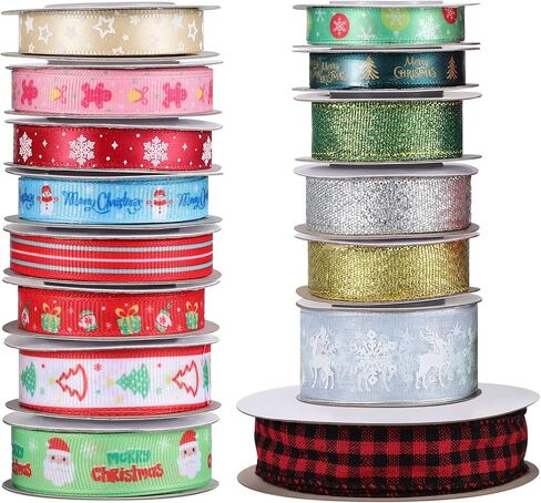 Cabilock Christmas Satin Ribbon 15 Rolls Colorful Grosgrain Ribbons DIY Xmas Ribbons Bundle for Gift Wrapping Crafts Bow Making Christmas Wedding Party Decor in Saudi Arabia