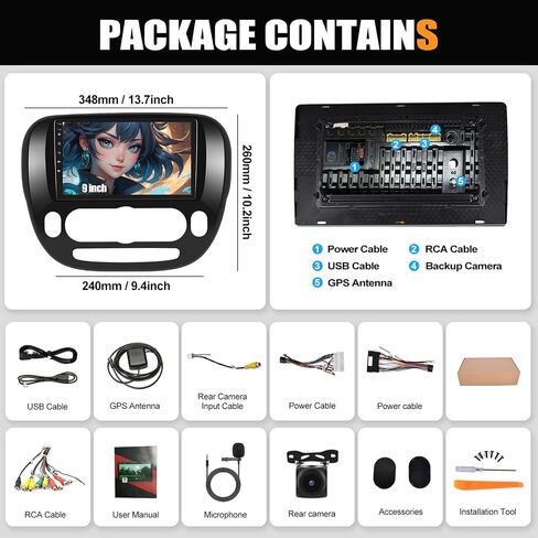 2G+64G Car Stereo Radio for Kia Soul 2014 2015 2016 2017 2018 2019 (Manual A/C) with Wireless CarPlay Android Auto Head Unit 9" Touch Screen Android 13 Radio with GPS HiFi Bluetooth FM Backup Camera in Saudi Arabia
