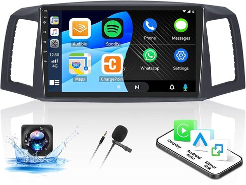 2+64G ستيريو سيارة أندرويد لسيارة جيب جراند شيروكي 2004-2007 مع Carplay Android Auto Mirror Link 10.1 بوصة شاشة تعمل باللمس FM RDS HiFi Bluetooth WiFi GPS+Camera & MIC in Kuwait