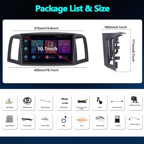 2+64G ستيريو سيارة أندرويد لسيارة جيب جراند شيروكي 2004-2007 مع Carplay Android Auto Mirror Link 10.1 بوصة شاشة تعمل باللمس FM RDS HiFi Bluetooth WiFi GPS+Camera & MIC in Kuwait