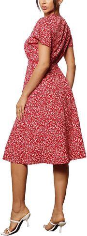 Women's Fashion Summer Short Sleeve V-Neck Floral Party Dress with Pockets Dresses in Saudi Arabia