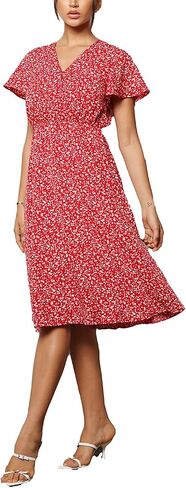 Women's Fashion Summer Short Sleeve V-Neck Floral Party Dress with Pockets Dresses in Saudi Arabia