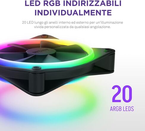 NZXT F140 RGB Duo - 140mm Dual-Sided RGB Fan – 20 Individually Addressable LED – Balanced Airflow and Static Pressure – Fluid Dynamic Bearing – PWM Control – Anti-Vibration Rubber Corners – Black in Kuwait
