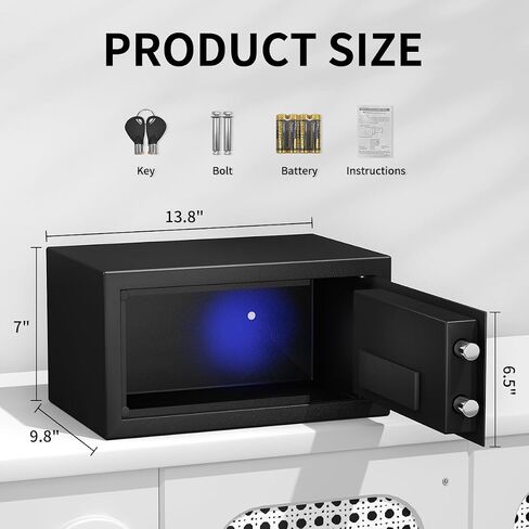 Safe Box with Sensor Light,Security Lock Box， Steel Construction Hidden Electronic Safe with Lock，0.4 Cubic Feet ，Wall or Cabinet Anchoring Design for Home, Black in Saudi Arabia
