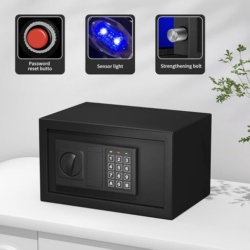 Safe Box with Sensor Light,Security Lock Box， Steel Construction Hidden Electronic Safe with Lock，0.4 Cubic Feet ，Wall or Cabinet Anchoring Design for Home, Black in Saudi Arabia