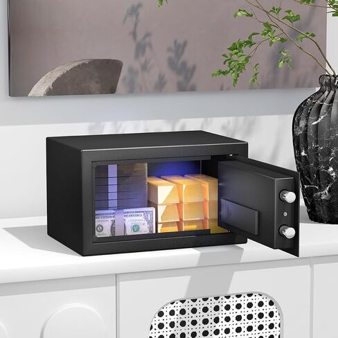 Safe Box with Sensor Light,Security Lock Box， Steel Construction Hidden Electronic Safe with Lock，0.4 Cubic Feet ，Wall or Cabinet Anchoring Design for Home, Black in Saudi Arabia