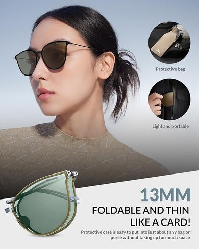 BENEUNDER Square Polarized Sunglasses for Women and Men, Foldable Titanium Frame Sunglasses with PC Lens, Ultra Lightweight in Kuwait