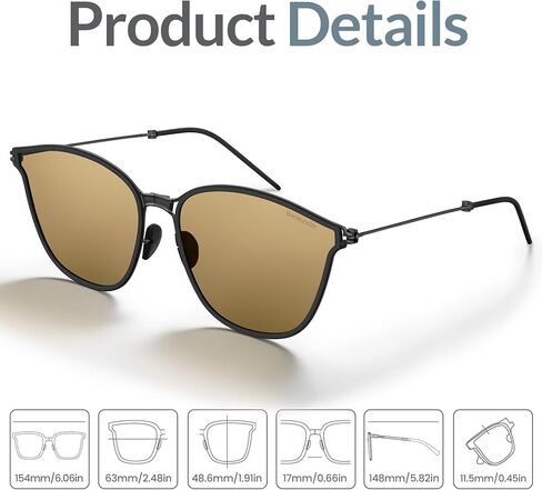 BENEUNDER Square Polarized Sunglasses for Women and Men, Foldable Titanium Frame Sunglasses with PC Lens, Ultra Lightweight in Kuwait