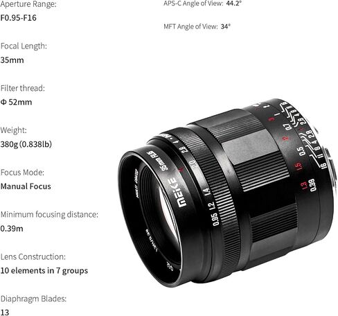 Meike 35mm f0.95 APS-C فتحة كبيرة عدسة زاوية واسعة عدسة تركيز يدوية لكاميرات Nikon Z-Mount Mirroless Z50 50 Z30 Zfc ومتوافقة مع Z5 Z6 Z7 على وضع APS-C in Saudi Arabia