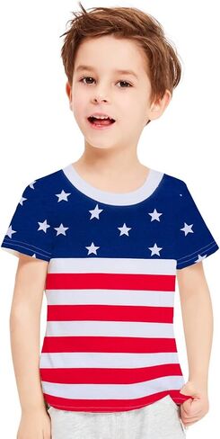 تي شيرت Little Boys 4th of July تي شيرت قطني العلم الأمريكي الوطني للأطفال الصغار بأكمام قصيرة in Saudi Arabia