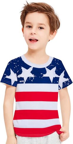 تي شيرت Little Boys 4th of July تي شيرت قطني العلم الأمريكي الوطني للأطفال الصغار بأكمام قصيرة in Saudi Arabia