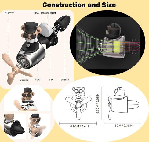 Car Air Fresheners Vent Clips with 2pcs Fragrance Tablets - Cartoon Bear Pilot Car Fragrance Diffuser Air Vent - Cartoon Bear Pilot Car Air Freshener - Car Fragrance Diffuser (Bear) in Saudi Arabia