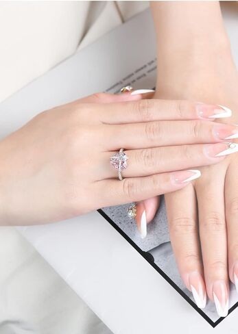 Dainty Cute 925 Silver Pink Heart Shaped Zircon Ring Bow Tie Ring for Women Anniversary Wedding Engagement Ring Promise Rings CZ Diamond Eternity Band Opening Adjustable Ring Gifts in Saudi Arabia