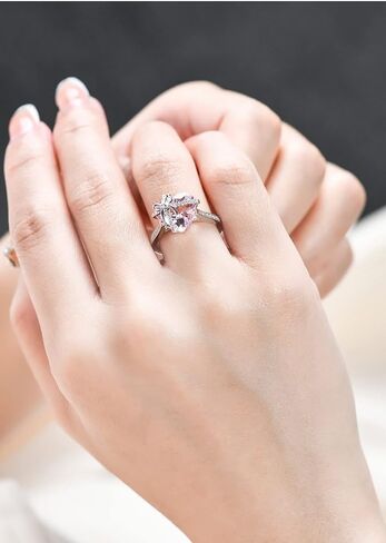 Dainty Cute 925 Silver Pink Heart Shaped Zircon Ring Bow Tie Ring for Women Anniversary Wedding Engagement Ring Promise Rings CZ Diamond Eternity Band Opening Adjustable Ring Gifts in Saudi Arabia