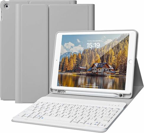 حافظة لوحة مفاتيح لجهاز iPad الجيل التاسع - الجيل الثامن - الجيل السابع، لوحة مفاتيح بلوتوث لاسلكية قابلة للفصل مغناطيسيًا، غطاء iPad 10.2 بوصة مع حامل أقلام، أزرق سماوي in Kuwait