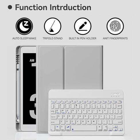 حافظة لوحة مفاتيح لجهاز iPad الجيل التاسع - الجيل الثامن - الجيل السابع، لوحة مفاتيح بلوتوث لاسلكية قابلة للفصل مغناطيسيًا، غطاء iPad 10.2 بوصة مع حامل أقلام، أزرق سماوي in Kuwait