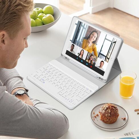 حافظة لوحة مفاتيح لجهاز iPad الجيل التاسع - الجيل الثامن - الجيل السابع، لوحة مفاتيح بلوتوث لاسلكية قابلة للفصل مغناطيسيًا، غطاء iPad 10.2 بوصة مع حامل أقلام، أزرق سماوي in Kuwait