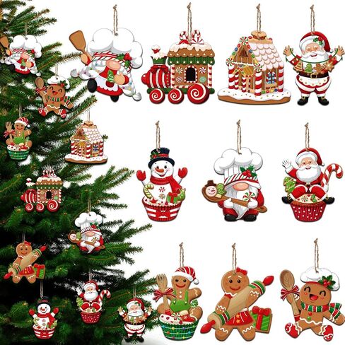 30 Pcs Gingerbread Christmas Ornaments Wooden Chef Santa Baking Gingerbread Candy Cake Decorations Christmas Tree Decoration Hanging Christmas Kitchen Decorations for Xmas Tree Home Decor in Saudi Arabia