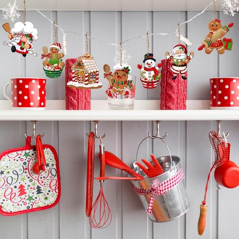 30 Pcs Gingerbread Christmas Ornaments Wooden Chef Santa Baking Gingerbread Candy Cake Decorations Christmas Tree Decoration Hanging Christmas Kitchen Decorations for Xmas Tree Home Decor in Saudi Arabia