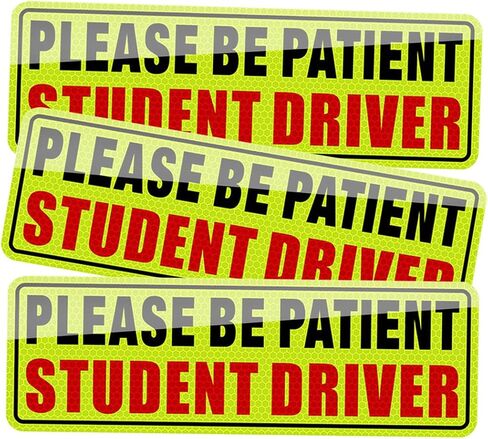 Student Driver Magnet for Car, 3pcs Magnet Please Be Patient Student Driver Sticker Safety Warning, Reflective New Driver Bumper Sign, Movable Reusable Magnetic Car Accessories (Yellow/Black) in Saudi Arabia