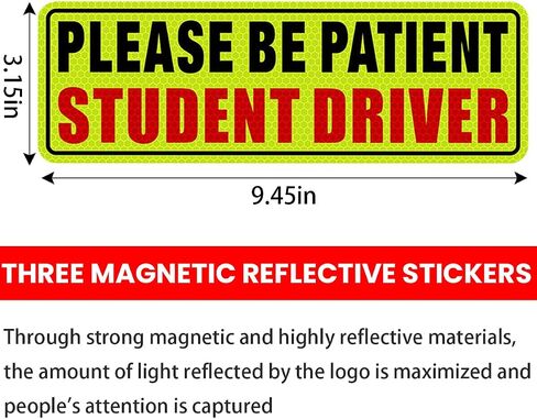 Student Driver Magnet for Car, 3pcs Magnet Please Be Patient Student Driver Sticker Safety Warning, Reflective New Driver Bumper Sign, Movable Reusable Magnetic Car Accessories (Yellow/Black) in Saudi Arabia