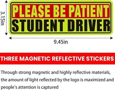 Student Driver Magnet for Car, 3pcs Magnet Please Be Patient Student Driver Sticker Safety Warning, Reflective New Driver Bumper Sign, Movable Reusable Magnetic Car Accessories (Yellow/Black) in Saudi Arabia