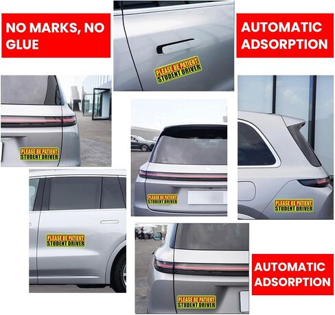 Student Driver Magnet for Car, 3pcs Magnet Please Be Patient Student Driver Sticker Safety Warning, Reflective New Driver Bumper Sign, Movable Reusable Magnetic Car Accessories (Yellow/Black) in Saudi Arabia