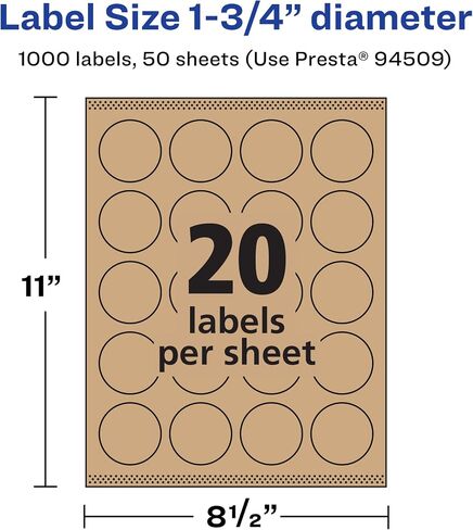 Avery Kraft Brown Round Labels with Sure Feed, 1.75" Diameter, 300 Kraft Brown Labels, Print-to-The-Edge, Laser/Inkjet Printable Labels in Saudi Arabia