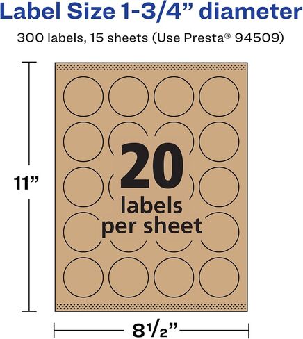 Avery Kraft Brown Round Labels with Sure Feed, 1.75" Diameter, 300 Kraft Brown Labels, Print-to-The-Edge, Laser/Inkjet Printable Labels in Saudi Arabia