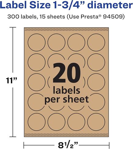 Avery Kraft Brown Round Labels with Sure Feed, 1.75" Diameter, 300 Kraft Brown Labels, Print-to-The-Edge, Laser/Inkjet Printable Labels in Saudi Arabia