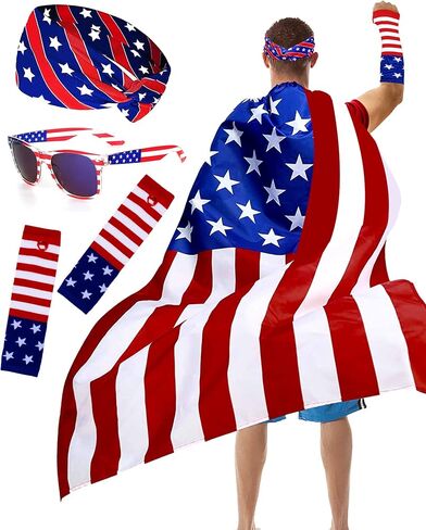 4th of July American Flag Costume Cape American Flag Patriotic Independence Day Halloween Party Patriotic Accessories in Kuwait