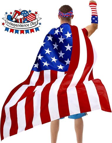 4th of July American Flag Costume Cape American Flag Patriotic Independence Day Halloween Party Patriotic Accessories in Kuwait