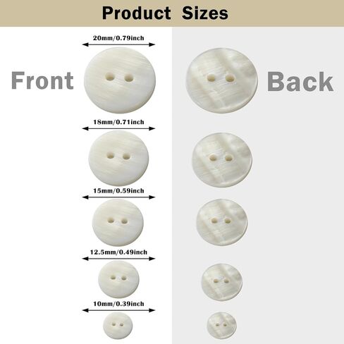 50PCS Pearl Buttons, Pearl Shell Bulk Sewing Buttons, 10mm/12.5mm/15mm/18mm/20mm Buttons, for Sewing DIY Crafts, Handmade Repair Cloth, Suits, Shirts, 2 Holes in Saudi Arabia