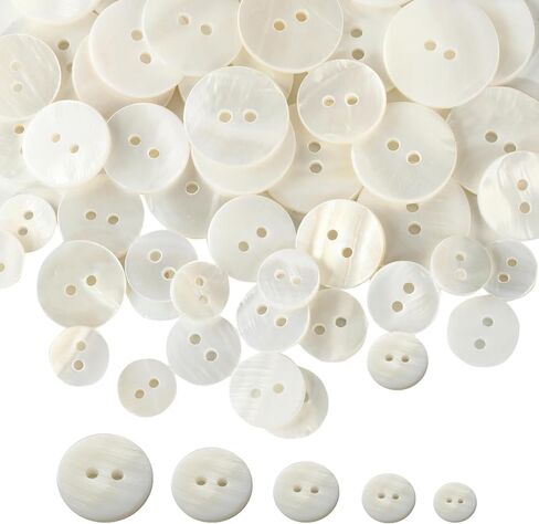 50PCS Pearl Buttons, Pearl Shell Bulk Sewing Buttons, 10mm/12.5mm/15mm/18mm/20mm Buttons, for Sewing DIY Crafts, Handmade Repair Cloth, Suits, Shirts, 2 Holes in Saudi Arabia
