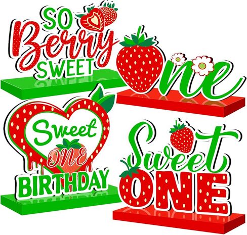 4 قطع زينة عيد ميلاد الفراولة الحلوة لطاولة واحدة خشبية قطعة مركزية التوت ديكور عيد الميلاد الأول ديكورات طاولة خشبية حلوة عيد ميلاد واحد ديكور صينية خشبية متدرجة لعيد الميلاد الأول in Kuwait