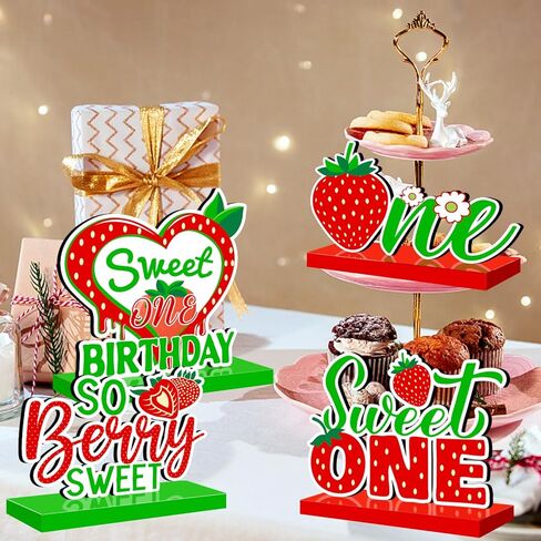 4 قطع زينة عيد ميلاد الفراولة الحلوة لطاولة واحدة خشبية قطعة مركزية التوت ديكور عيد الميلاد الأول ديكورات طاولة خشبية حلوة عيد ميلاد واحد ديكور صينية خشبية متدرجة لعيد الميلاد الأول in Kuwait
