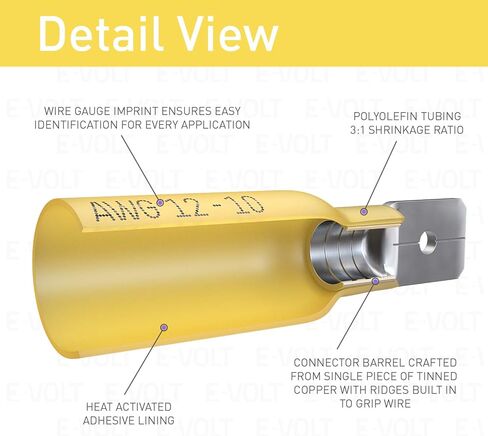موصلات سلكية ذكر E-VOLT - 80 قطعة 3: 1 موصلات تجعيد حرارية من البولي أوليفين لـ 12-10 AWG | محطات كهربائية سريعة الفصل من الدرجة الصناعية للسيارات البحرية والصوتية والسيارات in Kuwait