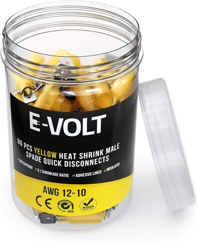 موصلات سلكية ذكر E-VOLT - 80 قطعة 3: 1 موصلات تجعيد حرارية من البولي أوليفين لـ 12-10 AWG | محطات كهربائية سريعة الفصل من الدرجة الصناعية للسيارات البحرية والصوتية والسيارات in Kuwait
