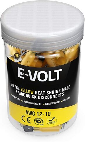 موصلات سلكية ذكر E-VOLT - 80 قطعة 3: 1 موصلات تجعيد حرارية من البولي أوليفين لـ 12-10 AWG | محطات كهربائية سريعة الفصل من الدرجة الصناعية للسيارات البحرية والصوتية والسيارات in Kuwait