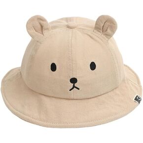 Baby Sun Bucket Hat for Boys Girls, Cute Bear Toddler Summer Hats, Wide Brim Cap for Infant Kids