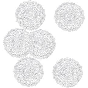 Abaodam 6pcs Dollhouse Table Mat Mini Doilies Mini House Dining Table Cover Miniature Table Mat Placemats Lace Trim Mini Accessories for Dolls Tiny Things Cloth Furniture Ob11 Crafts White