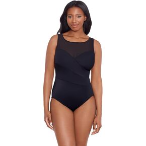 Longitude Women's Swimwear Mesh High Neck Long Torso One Piece Swimsuit