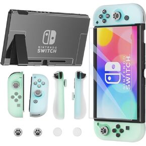 Switch Case with Ergonomic TPU JoyCon Case, Transparent PC Back Shell for Nintendo Switch 2017, Dockable Switch Cover Protective Case with Switch Screen Protector, Thumb Stick